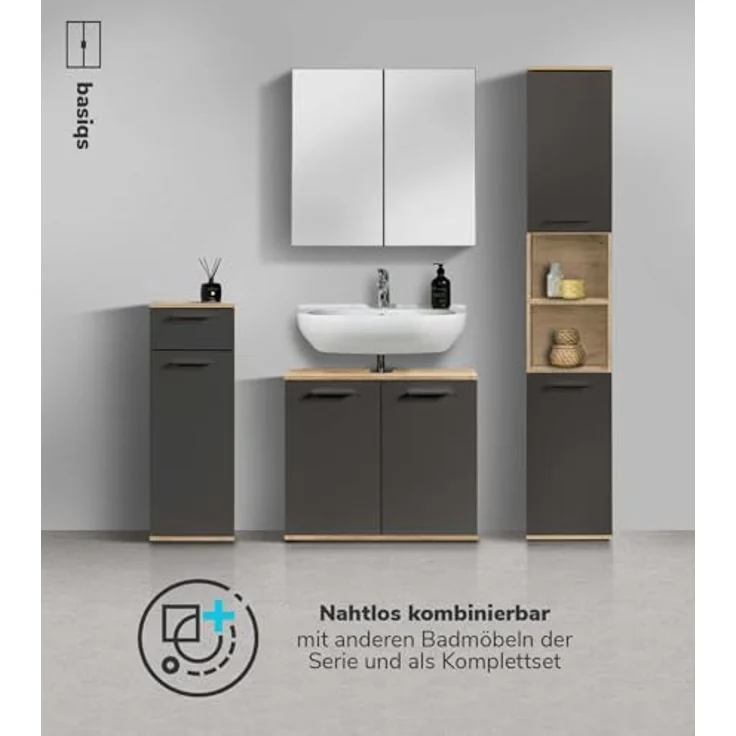 mokebo Waschbeckenunterschrank Der Waschbär (mit Einlegeboden) Waschtischunterschrank oder Badezimmerschrank in Eiche Schwarz – Bild 7