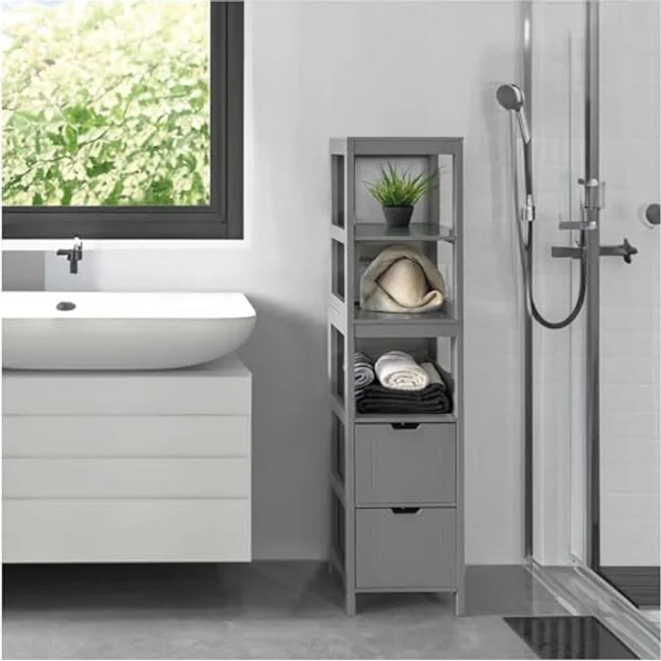 osoltus Badschrank Hochschrank Badregal Hampton 144 cm Grau – Bild 2