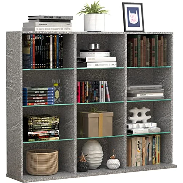 MID.YOU Regal Zilas, Grau, Holzwerkstoff in Betonoptik, 9 Fächer, 102x82x23 cm, stehend – Bild 1