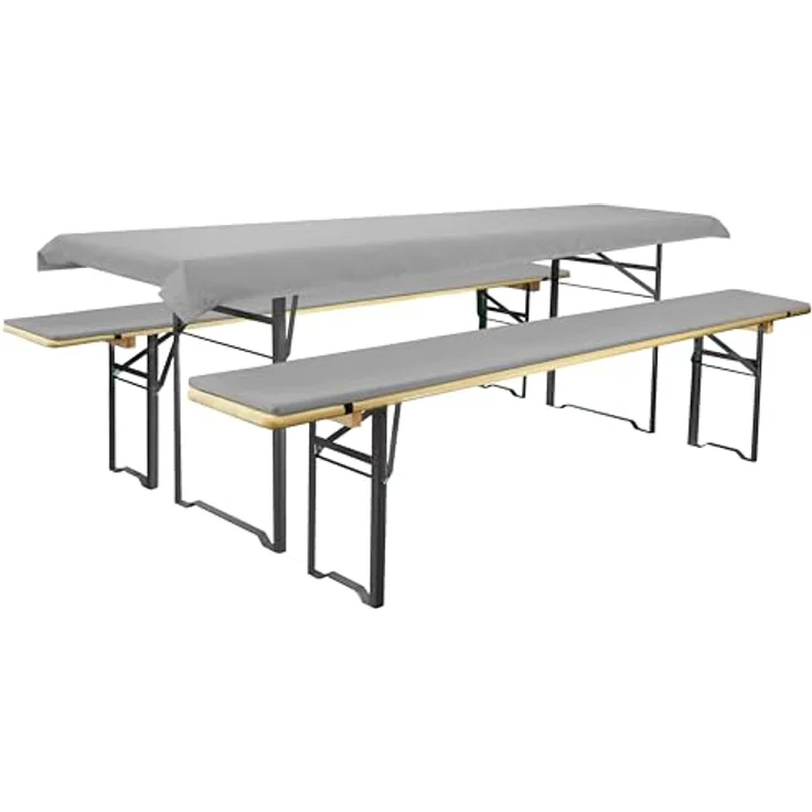 Brandsseller Auflagenset für Bierzeltgarnituren 3-teilig 2 Bankauflagen gepolstert 220x25 cm und 1 Tischdecke 240x70 cm für alle gängigen Festzeltgarnituren Bierbankauflagen Outdoor - Hellgrau – Bild 2