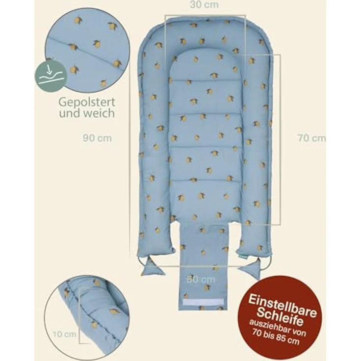 molis&co - Babynest - 100% Baumwolle (Oeko-TEX) - Babynestchen Neugeborene - Ideal als Reisebett, Kuschelnest Geeignet & Cradle Reducer - 90x50 cm - Colima – Bild 3