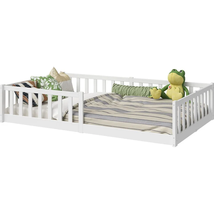 Bellabino 'Vere' Bodenbett 120x200 cm, weiß, Massivholz Kiefer, Montessori Kinderbett mit Rausfallschutz und Lattenrost – Bild 12