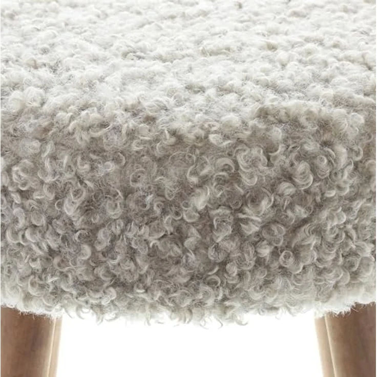 Dekoleidenschaft Polsterhocker "Schaffell" Holz & Kunstfell Ø 35 x 45 cm, Hocker Sitzhocker Fußhocker – Bild 4