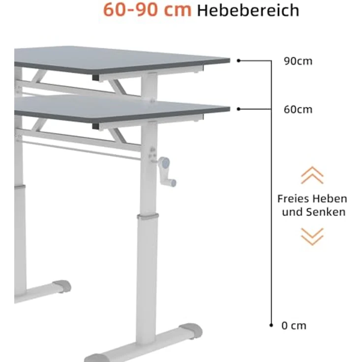 Ball & Cast Höhenverstellbarer Schreibtisch Manuell (60x100 cm), Tisch Computertisch für Erwachsene, Einfach & Zeitsparend Montierbar, Grau – Bild 9