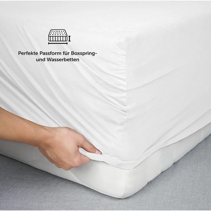 Blumtal Luxus Spannbettlaken 200x200 Boxspringbett bis 40cm Höhe - Oeko-Tex Zertifizierte Baumwoll Bettlaken 200x200 Boxspringbett - Spannbettlaken 200x200 Baumwolle - Weiss – Bild 5