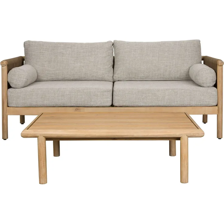 DutchBone Gartenmöbel-Set Oasis mit Sofa & Tisch aus Akazienholz, Beige 190x84x84,5 cm