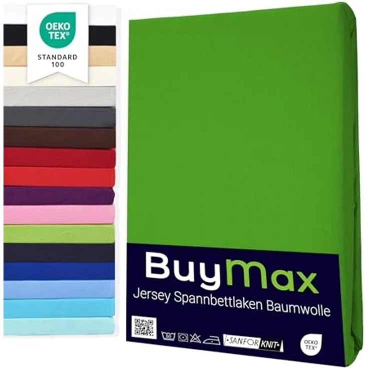 Buymax® Topper Spannbettlaken 160x200 cm Spannbetttuch 100% Baumwolle Jersey für Matratzentopper bis 12 cm Matratzenhöhe Bettlaken für Boxspringbett Topper, Grün Apfelgrün – Bild 1