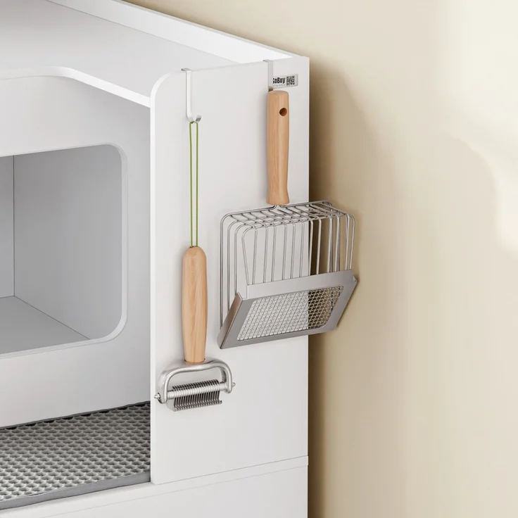 SoBuy HAT09-E-W Stauraum-Schrank, Katzen-Toiletten-Schrank, Haustier-Organizer, Spanplatte, Melamin, Weiß, 80 x 95,5 x 45 cm – Bild 4