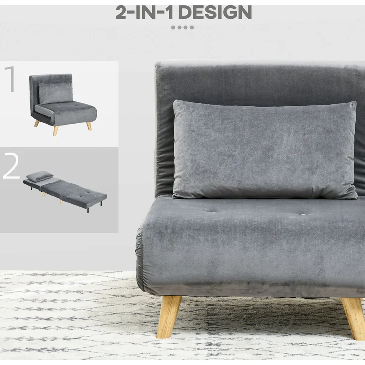 JARDJ 2-in-1 Sessel, Relaxsessel, Gästebett, 72 cm x 78 cm x 79 cm, Grau – Bild 8