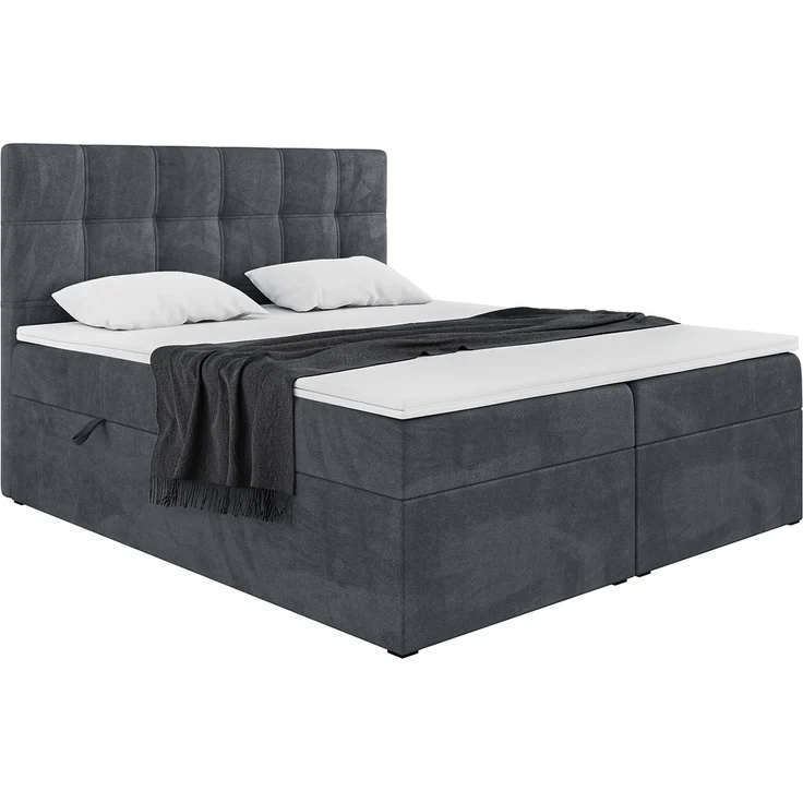 MEBLINI Boxspringbett KAI 160x200cm - H3/Dunkelgrau Samt - mit Bettkasten - Gepolstert Doppelbett mit Matratze und Topper - Polsterbett mit Stauraum - Bett mit Kopfteil – Bild 2