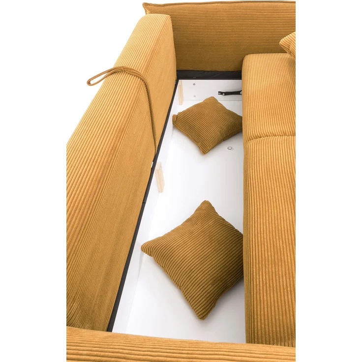 Big-Sofa 242x131 cm Gästebett Federkern Schlafcouch Stauraum Cord Gold Ockergelb – Bild 5