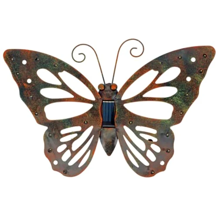 abc HOME Solar Wanddeko Schmetterling Metall, 42 cm groß, LED Gartenfigur mit Lichtsensor, wetterfest und dekorativ für Außenbereiche – Bild 2