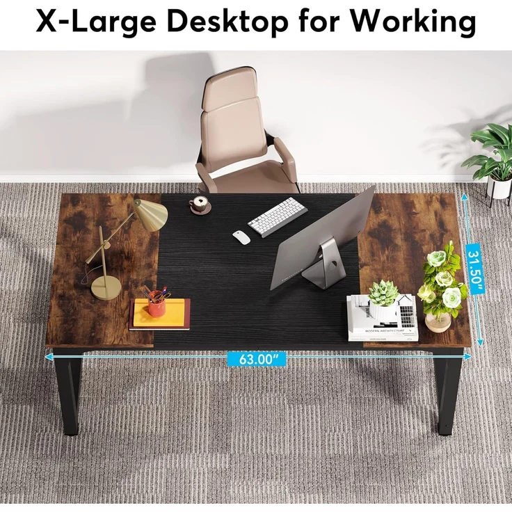 LITTLE TREE 63-Zoll-Großschreibtisch für Führungskräfte, einfacher Computerarbeitsplatz mit 31,5-Zoll-Extrabreit-Arbeitsplatte für das Homeoffice – Bild 3
