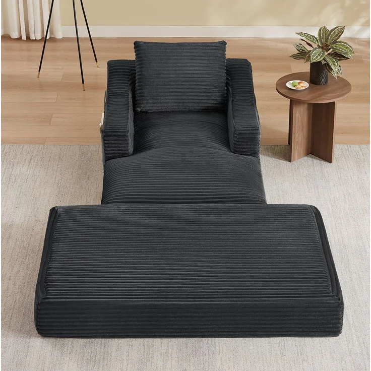 Lounge-Sessel 100cm×162cm×68cm in Dunkelgrau mit ausziehbarer Liegefunktion und Doppelschicht-Design – Bild 5