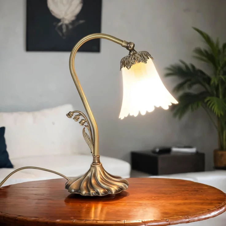 Licht-Erlebnisse Nachttischlampe TABLE LAMP, ohne Leuchtmittel, Tischlampe Messing floral NachtTischlampe E14 Lampe – Bild 1