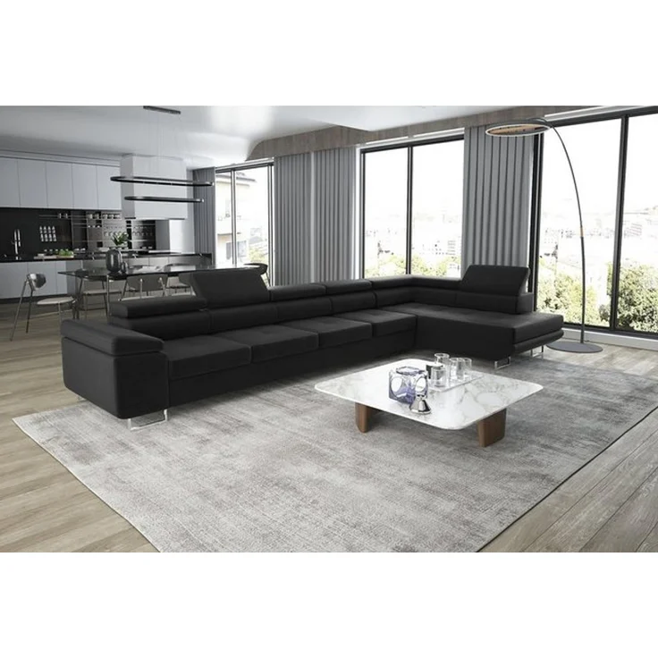 thematys Ecksofa ASTON MAXI 405 x 203 cm, mit Schlaffunktion, mit Bettkasten, mit verstellbaren Kopfstützen, Schwarz Monolith 97), Ausrichtung Rechts – Bild 3
