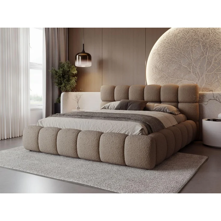 GRAINGOLD Modo Polsterbett 180x200, Doppelbett mit Kopfteil, groß Stauraum, Bouclé-Stoff, Braun – Bild 1