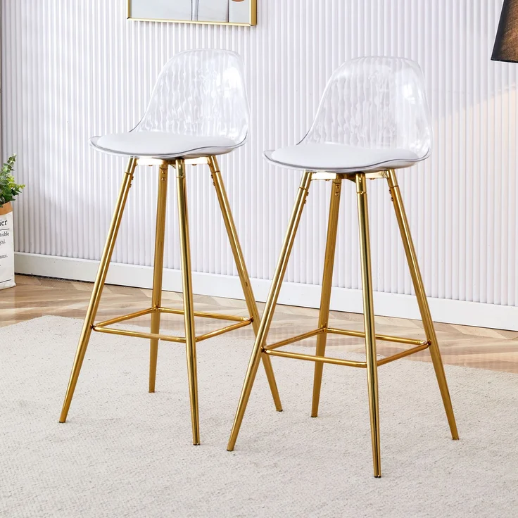 2er-Set Barhocker mit transparentem Lehnen, Goldgestell, Hochstuhl – für Café, Wohnzimmer und Thekenbereich--Gold, Transparent--38x33x96.5cm--YOUDENOVA – Bild 3