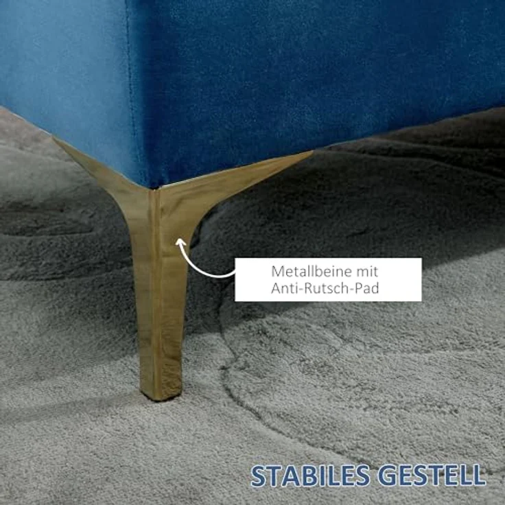 HOMCOM Polsterbank Schlafzimmerbank mit erhöhten Beine (Sitzottomane, 1-St, Sitzbank), Samt Blau 118 x 45 x 42 cm – Bild 7