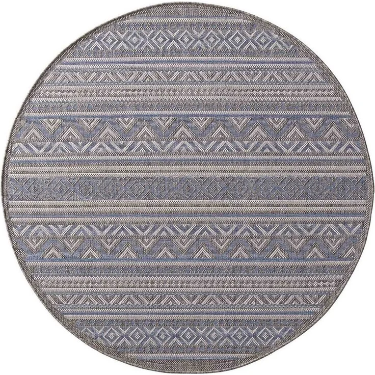 TaraCarpet Teppich Regina Teppich aus robustem Flachgewebe für In und Outdoor, rund, Höhe: 7 mm, Küche Wohnzimmer Terrasse Garten Balkon Boho blau 160x160 – Bild 3