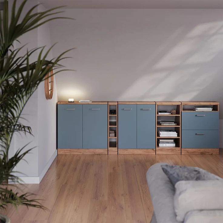 Küchenschrank für Dachschrägen R-Line Blau-Grau 120 cm 2er Set Schrankkorpuss 60 cm Tiefe Vicco – Bild 4