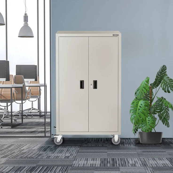 Arebos Aktenschrank Büroschrank Materialschrank Stahlschrank Rollen 140x90x40 cm (Stück, Grau) – Bild 2