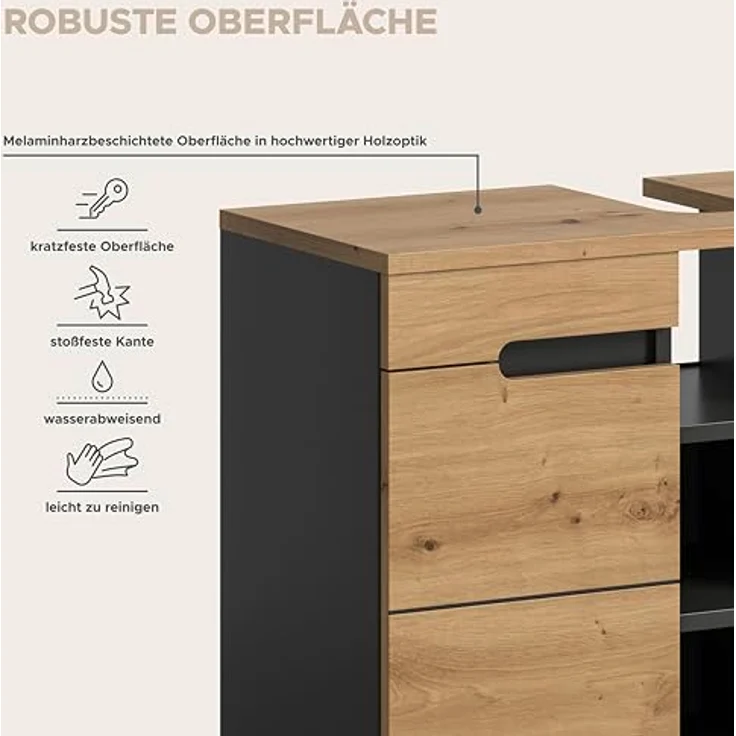 Xonox Canu Waschbeckenunterschrank (B/H/T: 80x55x34 cm) in Basalt grau Nachbildung und Artisan Nachbildung – Bild 7