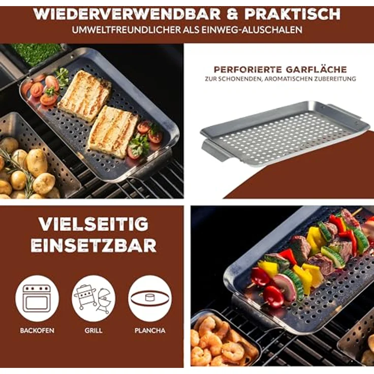 bremermann Grillplatte Grillplatte 32 x 1,5 x 18,5 cm Edelstahl Grillkorb Grillpfanne (1-St) – Bild 4