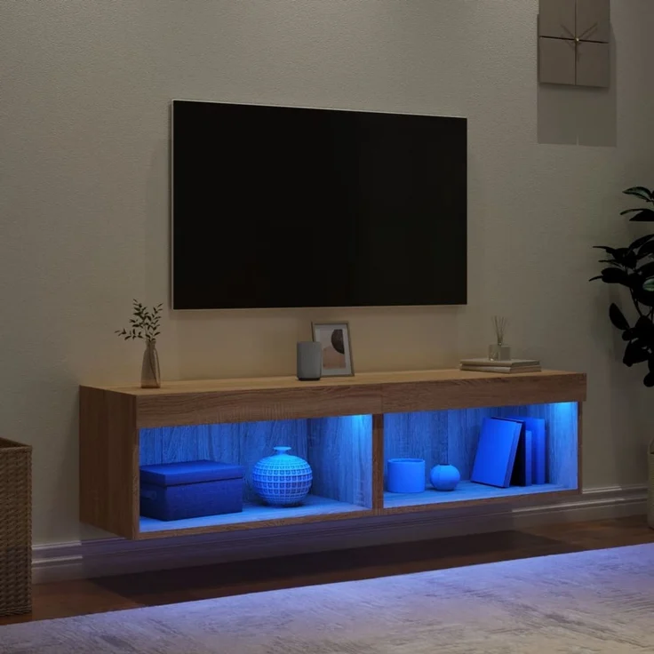 2 pcs TV-Schrank, Lowboard mit LED-Leuchten Sonoma-Eiche 60 x 30 x 30 cm – Bild 3