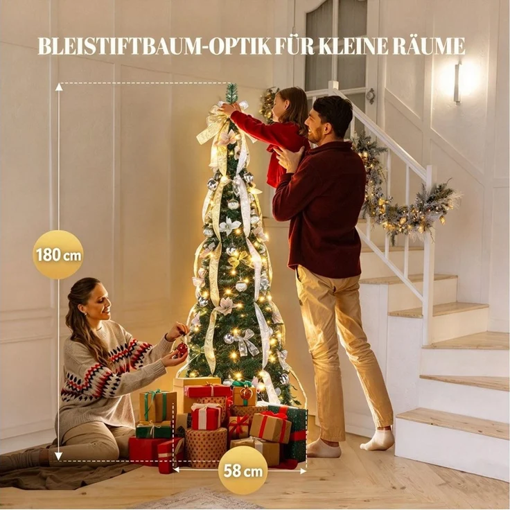 VINGLI Künstlicher Weihnachtsbaum mit Lichtern, Weihnachtsdeko mit Metallständer, für innen & Außen, Pop-Up Tannenbaum 180 cm – 150 Warmweiße LEDs mit 8 Modi – Bild 2