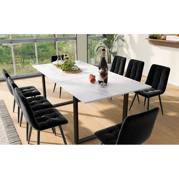 Esstisch Teleskoptisch, 140/180x80x75cm, Beine aus Eisen aus Metall & Vierkantrohrbeine (Moderne Weiße MDF Tischplatte Mit Marmormustern),Doppelnutzung für Heim & Büro – Bild 6