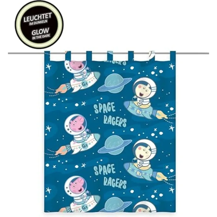 Gardine Vorhang Fertiggardine Peppa Pig Wutz Glow in the dark 140x160 cm