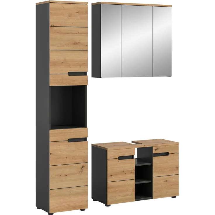 Xonox Canu Badkombination (B/H/T: 133x193x34 cm) in Basalt grau Nachbildung und Artisan Nachbildung