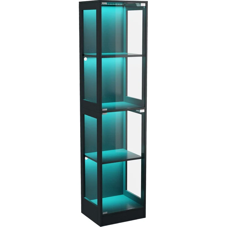 Merax 170 cm Einzeltür LED Vitrine, Gehärtetes Glas Sammlungsvitrine, App-gesteuertes LED-Licht, Vier Etagen Stauraum, Push-to-Open Tür, Schwarz – Bild 7