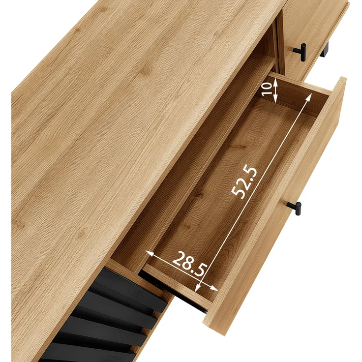 TV-Lowboard aus Spanplatte mit Glas, 2 Türen & Schublade, 170x40x50,5 cm, Natur/Schwarz – Bild 7
