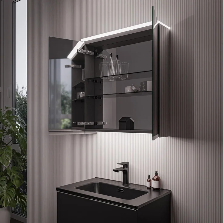 Bernstein Badezimmerspiegelschrank VARO Verspiegelt 120cm Spiegelschrank LED dimmbar Waschtischbeleuchtung Steckdose – Bild 8