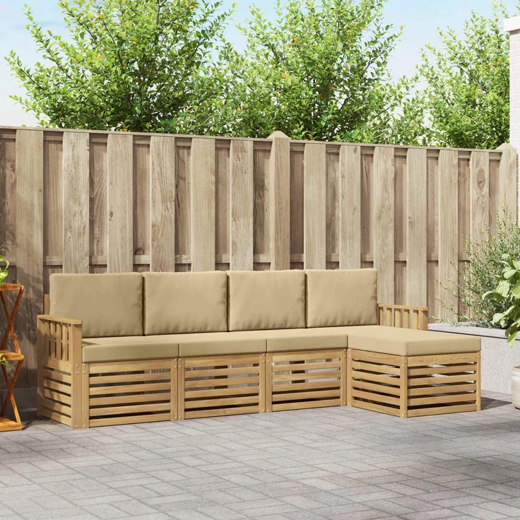 vidaXL Outdoor-Sofagarnitur 5 stk. 5-Sitzer Weiß und Beige Polyester 3391668 – Bild 1