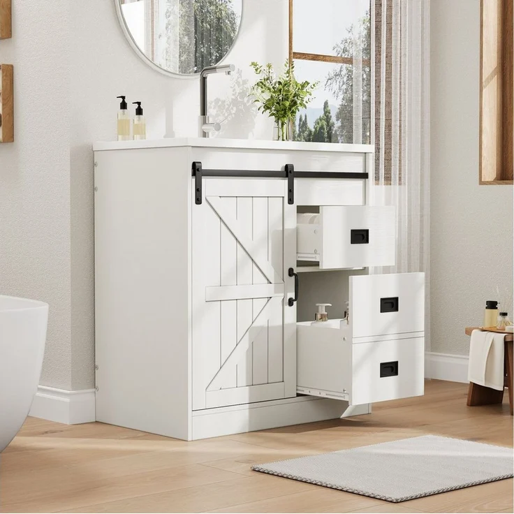 MODFU Badkommode mit Keramikwaschbecken (moderner Badmöbel für Badezimmer, 1 St, 73*46.5*87.5cm(L x B x H) – Bild 1