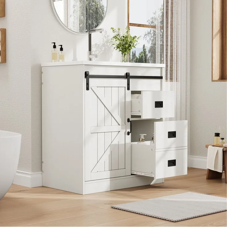 MODFU Badkommode mit Keramikwaschbecken (moderner Badmöbel für Badezimmer, 1 St, 73*46.5*87.5cm(L x B x H)
