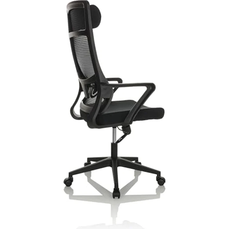 MID.YOU Drehstuhl Schwarz, Textil, ergonomische Rückenlehne, 360° drehbar, inklusive Armlehnen, 69x122-132x69 cm – Bild 6