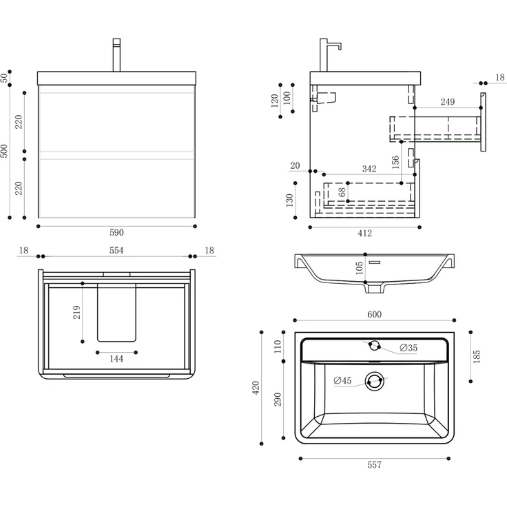 doporro Badmöbel-Set Mineraguss Waschbeckenunterschrank Badezimmer Soft-Close Lucca, Softclose-Funktion – Bild 2