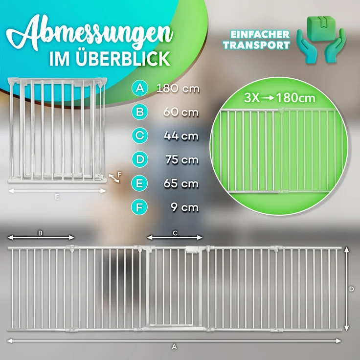 KIDUKU Kaminschutzgitter 180 cm Grau Baby Absperrgitter Ofenschutzgitter Laufstall Türschutzgitter – Bild 2