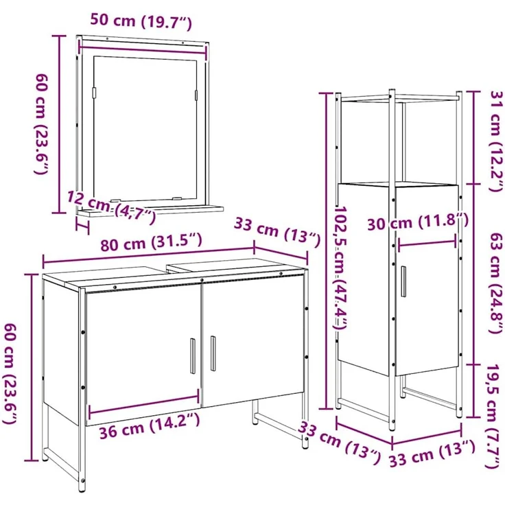 vidaXL Badezimmermöbel-Set mit Regal mit Tür 3 pcs Braun Holzwerkstoff 3334374 – Bild 10