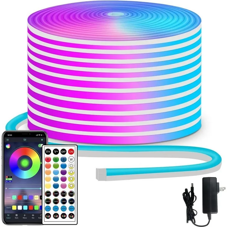 Athlix Lichterkette LED Lichtleiste LED Strip, Bluetooth Lichterkette mit Fernbedienung, LED fest integriert, IP65 wasserdicht, Schneidbar, 360° biegbar, 24V