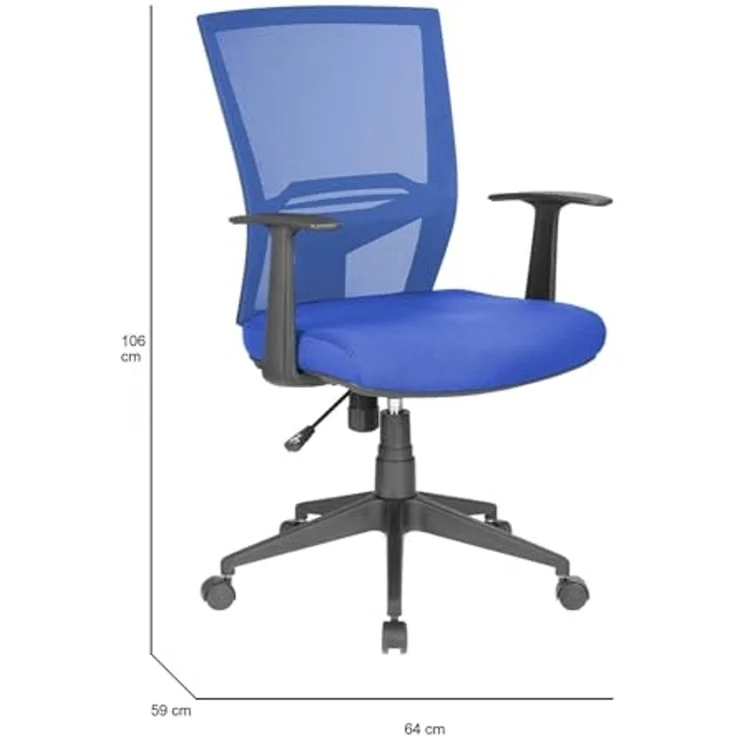 Dmora - Stuhl mit Rädern Palmerston, Mesh-Chefsessel mit Armlehnen, ergonomischer Bürositz, 59x64h96/106 cm, Blau – Bild 3