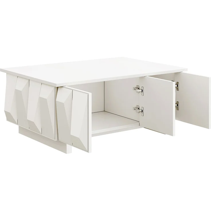 Wohnzimmer-Set aus Spanplatte, TV-Lowboard & Couchtisch mit Rautenrelief, 180x34x44,5 / 95x67x39,5 cm, Weiß – Bild 6