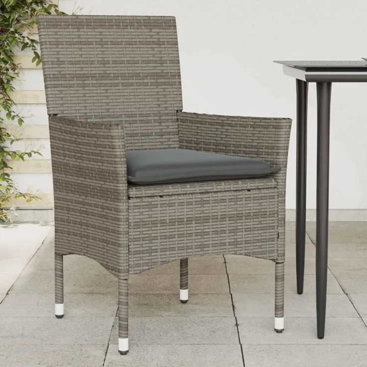 vidaXL Gartenstühle mit Kissen 2 Stk. Grau Poly Rattan 368111