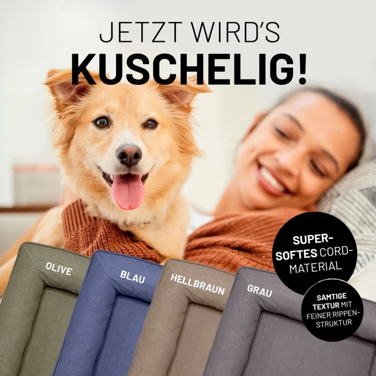 Lumaland Hundebett Indoor Cord M 90x65x18cm olivgrün vakuumiert – Bild 6