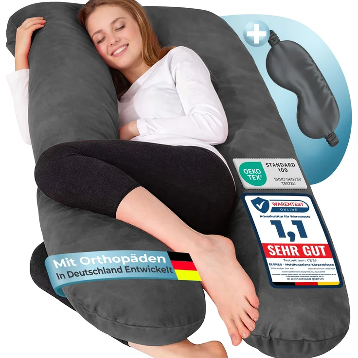 ELONEO Seitenschläferkissen XXL - Multifunktionskissen mit Bezug, formstabil, druckentlastend, bequem – Bild 1