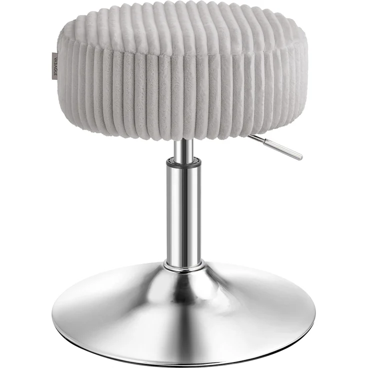 VASAGLE Schminkhocker, Schminkstuhl, Barhocker, höhenverstellbar, 360° drehbar, Cord, Dicke Polsterung, für Schlafzimmer, Küche, Esszimmer, modern, grau LJB128G101